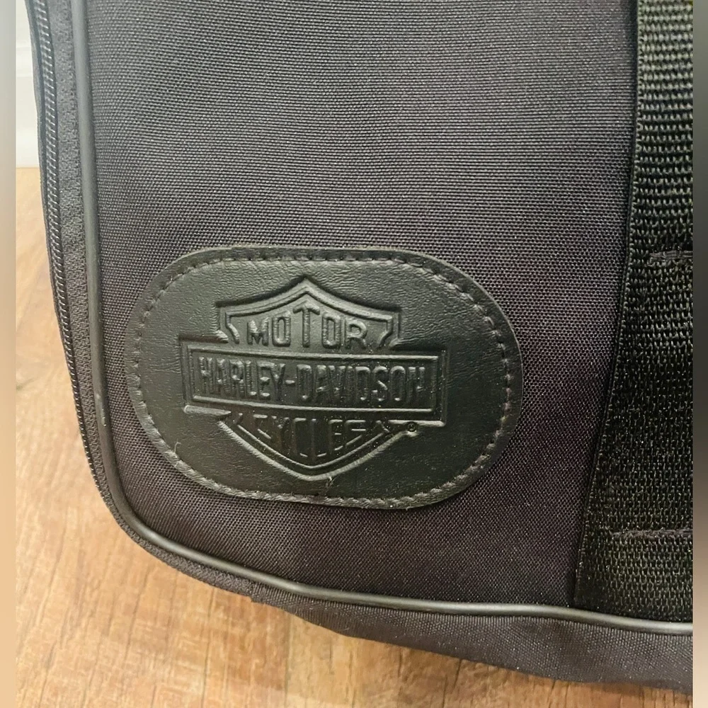 Harley Davidson Embossed Black Canvas Travel Duffel Bag 270° Zip 21x12x10 inch
